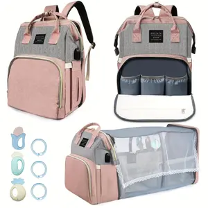 Diaper Bag with Changing Table, Multifunctional Travel Portable Backpack, Large Capacity, Waterproof, Fashionable for Boys and Girls