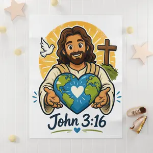 Jesus Holding Earth Heart baby blanket | John 3:16 Christian nursery decor