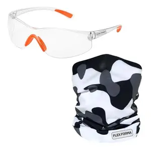 Clear Anti-Fog Safety Glasses + Neck Gaiter | Scratch & Impact Resistant Eyewear and Face Cover Bundle for Work & Outdoor (Camo Light Gray)
