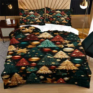 Christmas tree duvet cover, a Christmas bedroom decoration gift suitable for children, young adults, including 1 bed duvet cover and 1 or 2 pillowcases without a core and pillow core