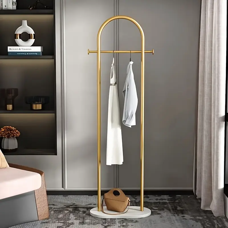 1pc Sturdy Modernism Metal Freestanding Garment Rack with Marble Base - Heavy-Duty Floor-Standing Coat Rack, Large Stand Clothes Organizer for Bedroom, Bags, Hats, Scarves, Decorative