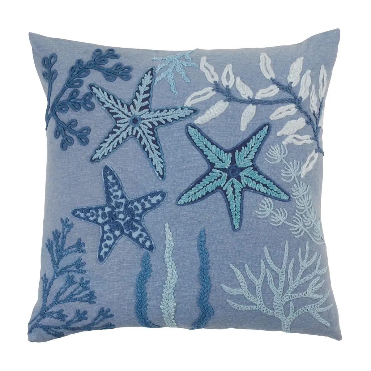 Saro Lifestyle 692.BL20SP 20 in. Stonewashed Backdrop Starfish Throw Pillow with Poly Filling, Blue, Nautical Look, Fuzzy Stars Design