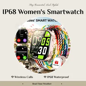 Ladies smart watch, with wireless call, IP68 waterproof Bluetooth wireless connection, music control,  custom high definition wallpaper, real-time weather update; multi-functional all-wearable, compatible with iPhone and Android, heart rate monitoring