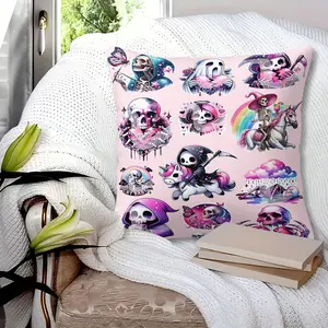 Pastel Goth Kawaii Horror Throw Pillow featuring vibrant Digital Print Designs, 45cm Square Pillow with Inner Cushion, Zipper Closure, Perfect for Home Decor, Cozy Accent for Bedroom & Sofa with Unique Skeletons, Ghosts & Unicorns!