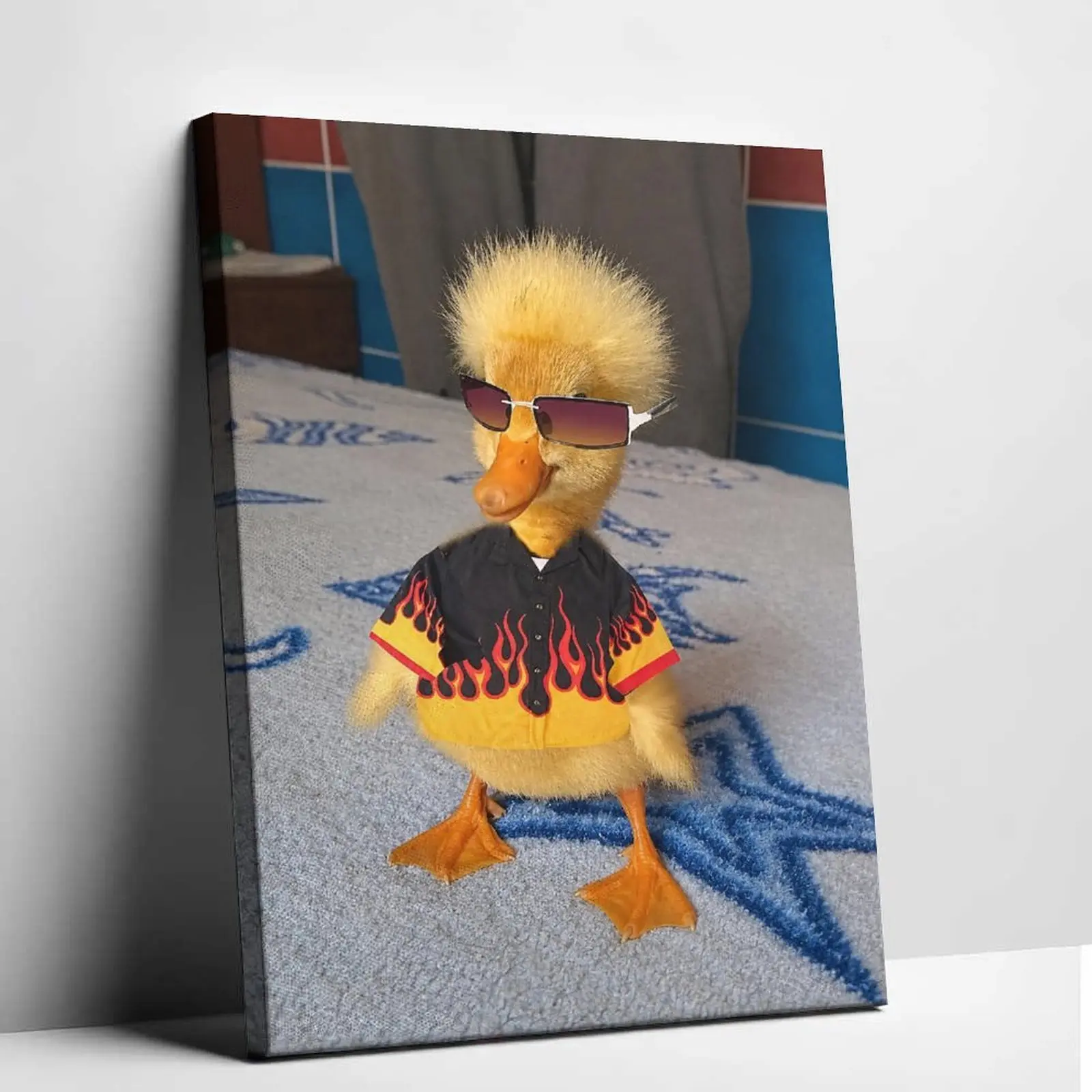 Cool Duck Meme Canvas Wall Art Flame Shirt Duck Poster Print Funny Sunglasses Duck Canvas Painting Aesthetic Animal Graphic Picture Decor for Living Room Bedroom Studio