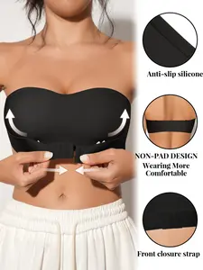 Women's Strapless Push-Up Bralette, Front Buckle Anti-Slip Design, Soft Skin-Friendly, Medium, Perfect for Daily Wear, All Seasons, Underwear Fitted