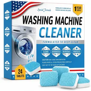 24 Pack Machine Cleaner Tablets, Washer Machine Cleaner Descaler & Deodorizer for Front Load, Top Load & HE Washers, Deep Tabs for Odor, Residue, Grime, Limescale & Drum Care