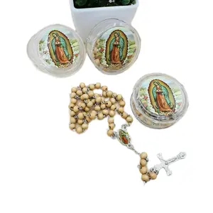 12pcs Recuerdos para comunión,wood rosaries with free bags,Funeral gifts, recuerdos Baptism Favors