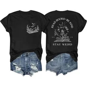 Cozy & Inspirational Bookworm Tee for Women - 'Read Books Be Kind Stay Weird' Cotton Top