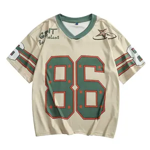 Game Day Camo nO.86 Y2K Mesh Football Jersey – Unisex Hip Hop Streetwear Top, American T-shirt Sport Style, Vintage Baggy V-Neck Fashion Tee Daily T-Shirt