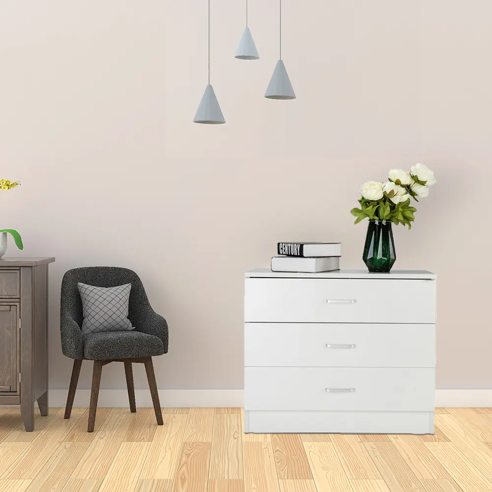 FCH Modern 3-Drawer Chest Drawers - Indoor Bedroom Storage Cupboard with Clean, Stylish White Design, Modern Chest Drawers, Clean Design
