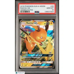 2019 Pokemon Sun & Moon Hidden Fates Raichu GX #20 PSA 10