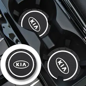 Kia Anti-Slip Cup Holder Mat with Brand Logo, Waterproof and Scratch-Resistant, High Elastic Material, Easy Installation and Cleaning, Car Accessories