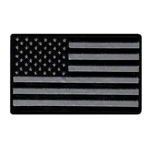 Reflective USA American Flag Embroidered Iron on Sew on Patch (5.0 X 3.0 -MTF15)