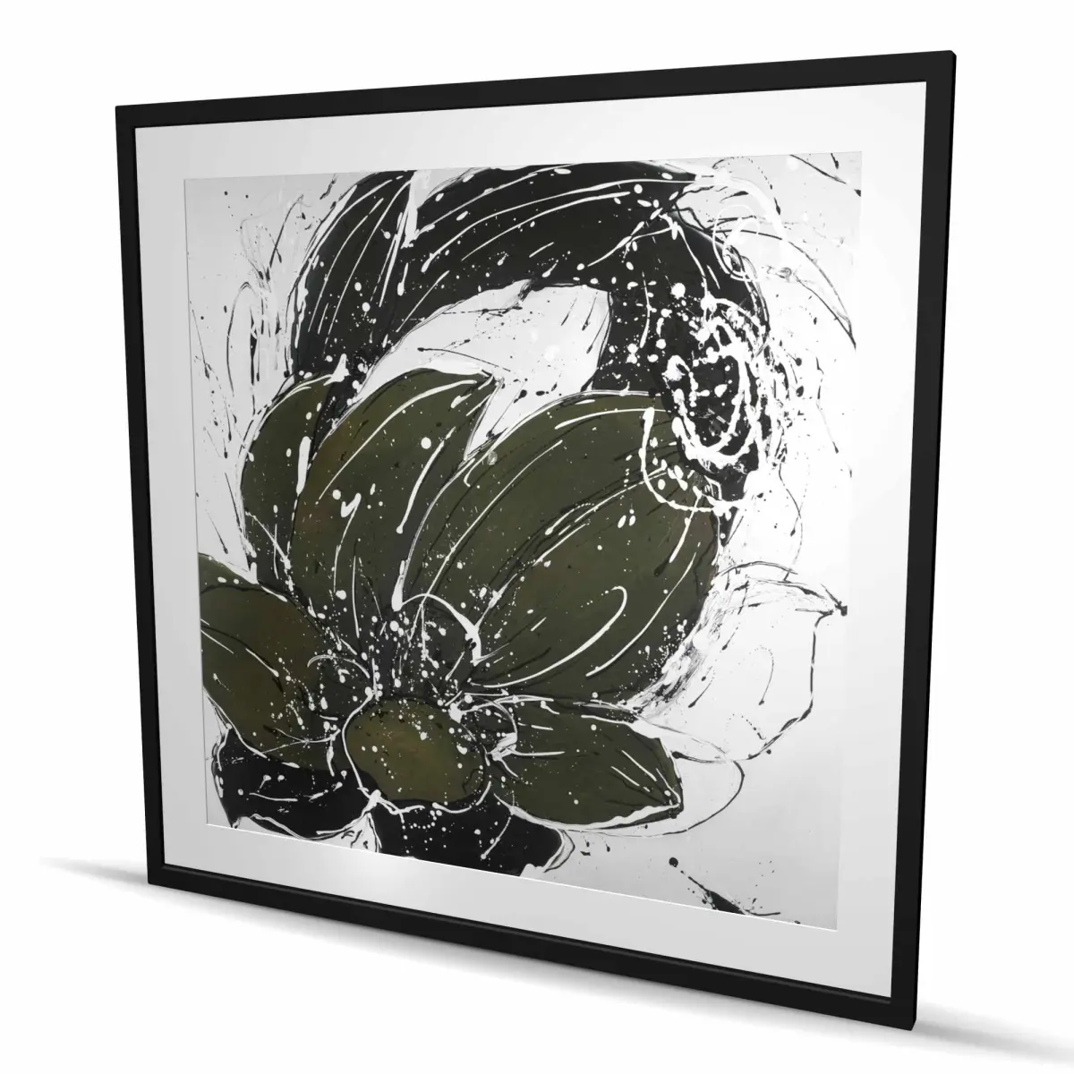 Begin Home Decor C1FM4848WSFG0I 48 x 48 in. Abstract Flower with Paint Splash Wall Art - Framed Botanical Print