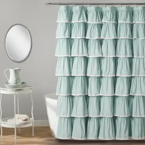Lush Decor Lace Ruffle Shower Curtain - Soft Fabric, Decorative Ruffles, Ideal for Bathing and Showering