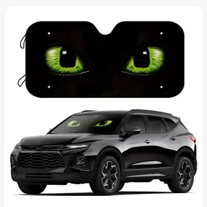 Fun Cat Eye Car Sunshade, Cool 3D Animal Windshield Shade, UV Blocker, Roll Up Polyester, Foldable, Fits Rvs and Suvs, Universal Car Window Protector