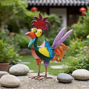 Colorful Metal Rooster Statue, 7.87x5.91 Inch Rustic Farmhouse Animal Art, Durable Iron Outdoor Patio Garden Decor, Creative Figurine Gift for Christmas, Thanksgiving, All Occasions