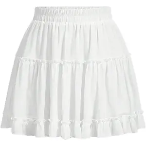 Women's Ruffle Mini Skirt Tiered High Waist Frill Trim Flared Flowy Short Skirts