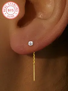 925 Sterling Silver Simple Chain Design Earrings, Fashionable Earrings for Women & Girls, Trendy All-match & Exquisite Jewelry for Birthday Gift, High Quality Earrings