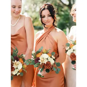 Rinlong 11.4 inch wide Terracotta Bridesmaid Bouquet Faux Silk Flowers Decor Accessory