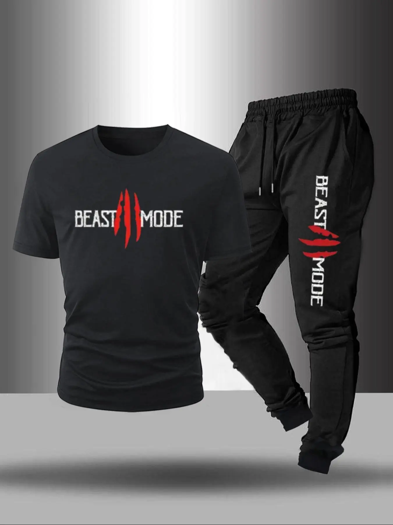 Two-Piece Set Men's Letter Print Tee & Drawstring Waist Sweatpants, Matching Set, Menswear, Regular Fit Round Neck Short Sleeve T-shirt & Jogger Pants, Casual Top & Sweatpants for Summer