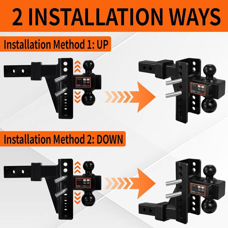 Cxforste Adjustable Trailer Hitch Drop Hitch Fits 2 Inch Receiver, 6" Drop/Rise, Tow Hitch with 2" and 2-5/16" Ball, 30,000 LBS GTW, Trailer Hitches with Anti-Theft Pin, Black. Heavy Duty Solid Ball Mount.Ultra Quiet