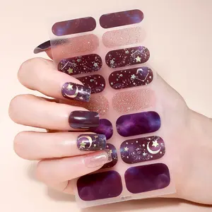 Gradient Full Nail Polish Strips, Shiny Starry Sky Irresistible Glitter Decorative Nails Self-Adhesive Nail Stickers, DIY Home Nail Art Kit for Women