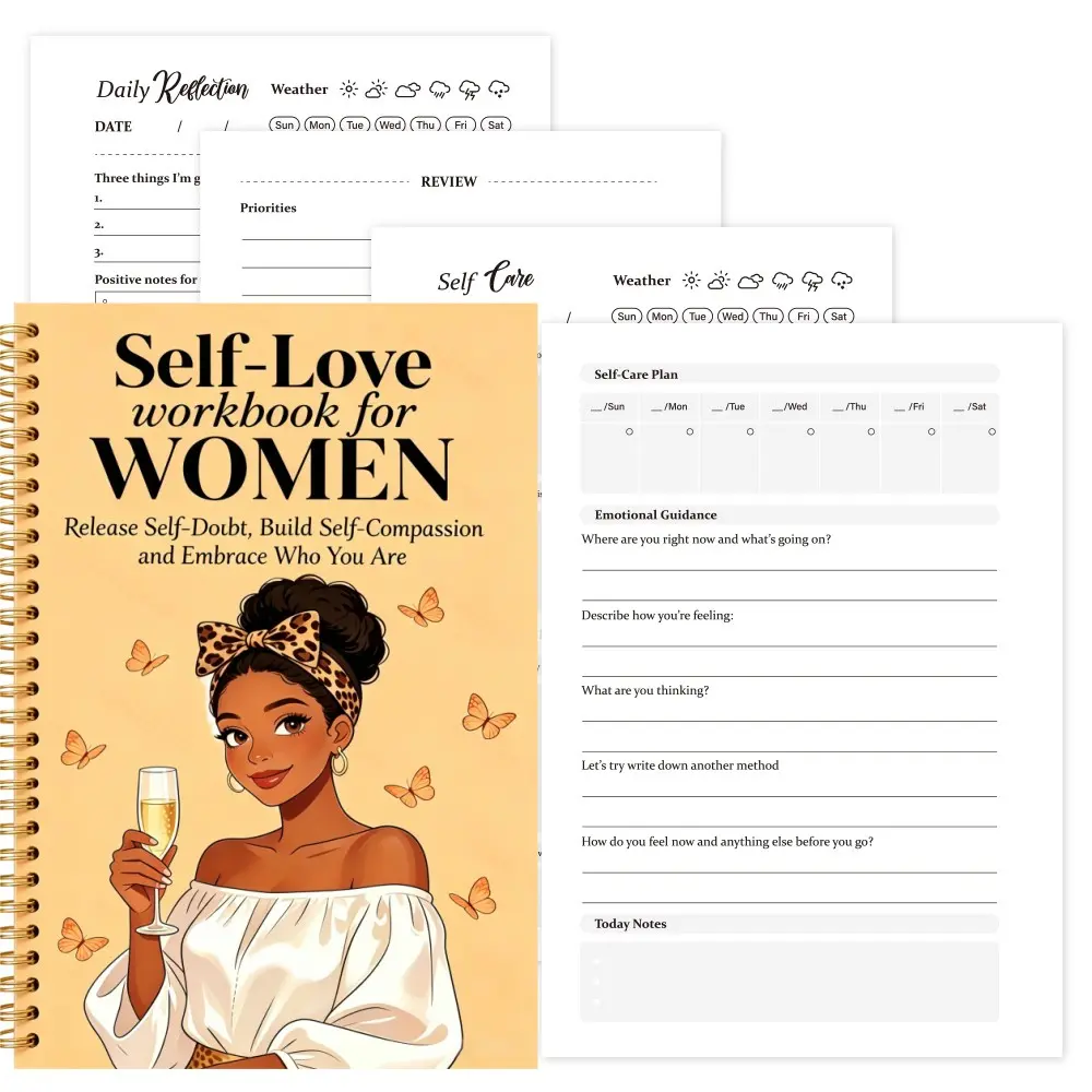 A Women's Self-Love Workbook, Mental Health Journal, Self Improvement Journal, with Exercises, Daily Affirmations, Goal Setting, African American Woman Cover, for Self-Care and Personal Development, Ideal Birthday/Holiday Gift, Self-Care Record