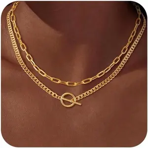 Layered Necklaces Set for Women, Dainty 14K Gold/Sterling Silver Plated Pendant Necklace Gold Chunky/Long Chain Stack Necklace Jewelry Gift for Women Trendy