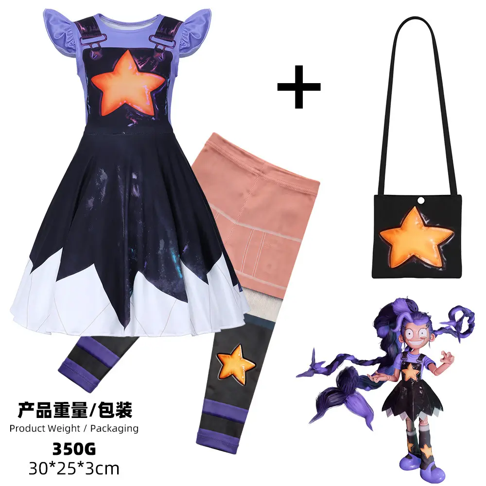 Lily Lovebraids Cosplay Costume Girl Dress, Horror Game Poppy Playtime Dress, Halloween Costume ( Dress+Pants+Bag)