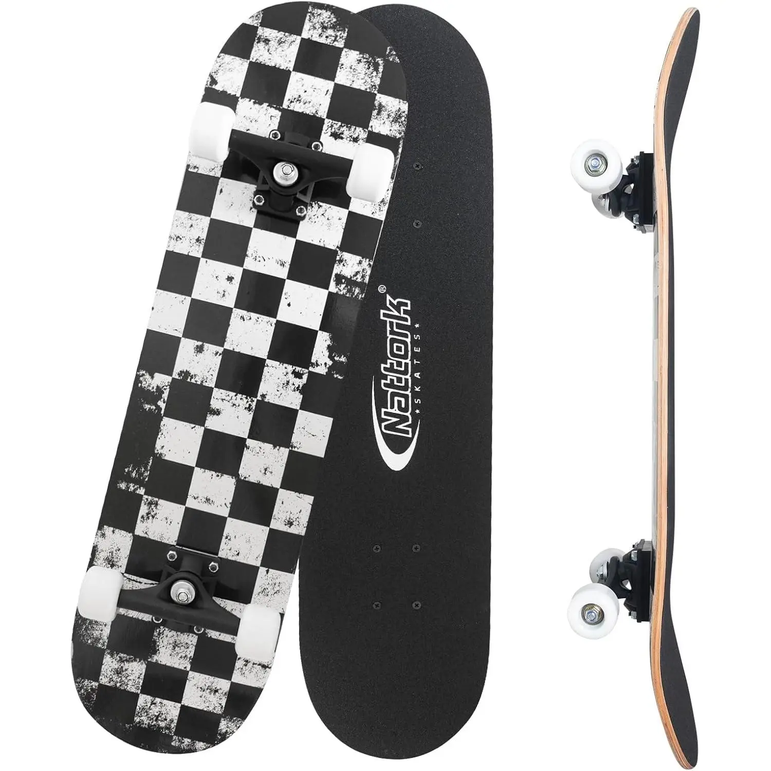 31 Inch Complete Skateboard, Standard Skateboards for Beginners, Wood 9 Layer Canadian Maple Trick Skate Boards for Boys Girls Youth Teens Adults Beginner-Friendly Double Kick Skateboard