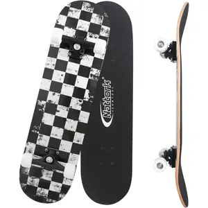 31 Inch Complete Skateboard, Standard Skateboards for Beginners, Wood 9 Layer Canadian Maple Trick Skate Boards for Boys Girls Youth Teens Adults Beginner-Friendly Double Kick Skateboard