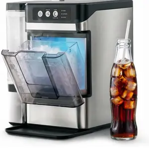 Nugget Ice Maker Countertop with 1 Gallon Side Tank, Pebble Ice Maker Machine with Self-Cleaning, Portable Chewable Ice for Home Kitchen, Office and Bar, 34lbs per Day, Silver