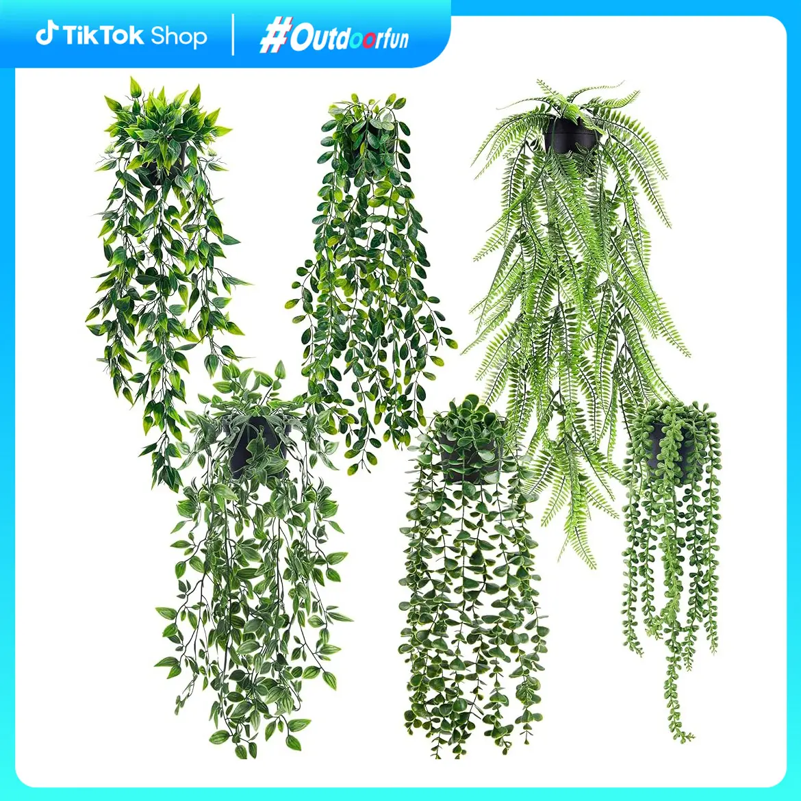 Outdoorfun 6 Pack Fake Plants Hanging with Pots Artificial Eucalyptus Vines Faux Hanging Plants Indoor for Room Wall Shelf Outdoor Decor for Summer Porch Patio Planters, New Home Garden Decor & Moving Season, summerwins Deals For You