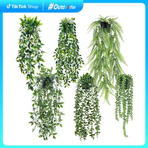 Outdoorfun 6 Packs Fake Plants Hanging with Pots Artificial Eucalyptus Vines Faux Hanging Plants Indoor for Room Wall Shelf Outdoor Decor