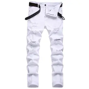 Men's Red Ripped Leisure Jeans Elastic Pants Menswear Underwear