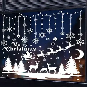 Christmas Window Stickers Set, Window Decorations Supplies, Reusable PVC Static Cling Decorations, Santa Snowflakes Reindeer Designs, Holiday Home Decoration