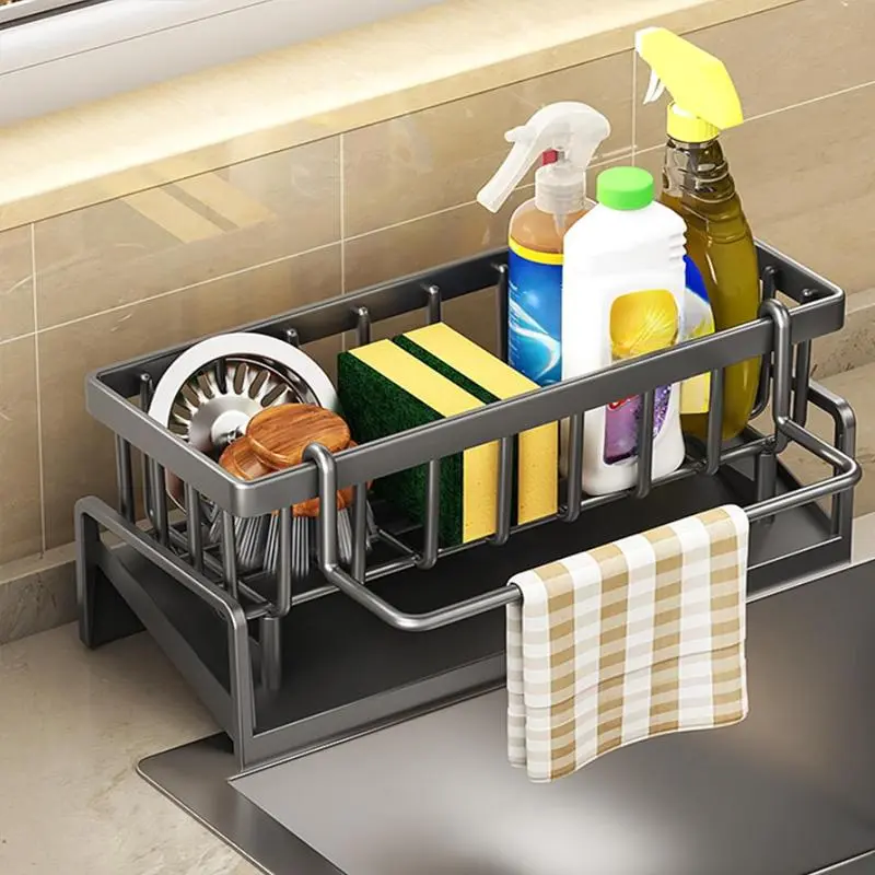 Small Carbon Steel Kitchen Sink Drying Rack, Hangable House Organizers with Waterproof Steel, Hygienic Drain Base, Fast Water Drain & Quick Install Setup Countertop Stand