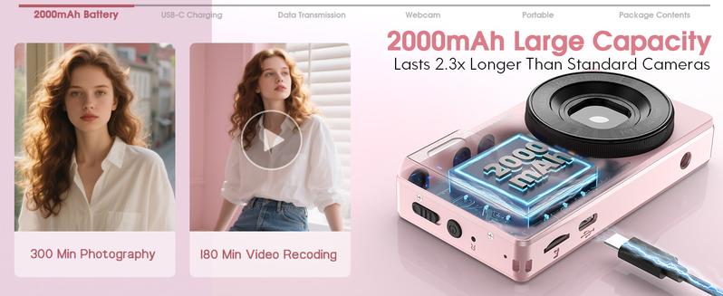 Dual-camera fully automatic digital camera 64MP, built-in beauty filter, 4K retro CCD card camera, 18x, 2000 mAh, free 32GB TF card, OTG Dual-camera fully automatic digital camera 64MP, built-in beauty filter, 4K retro CCD card camera, 18x, 2000 mAh, free 32GB TF card, OTG