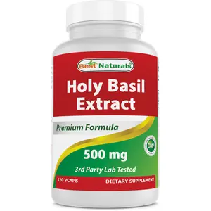 Best Naturals Holy Basil Extract 500 mg 120 VCaps - Adrenal Complex Supplement for Stress Management & Healthy Blood Glucose Levels