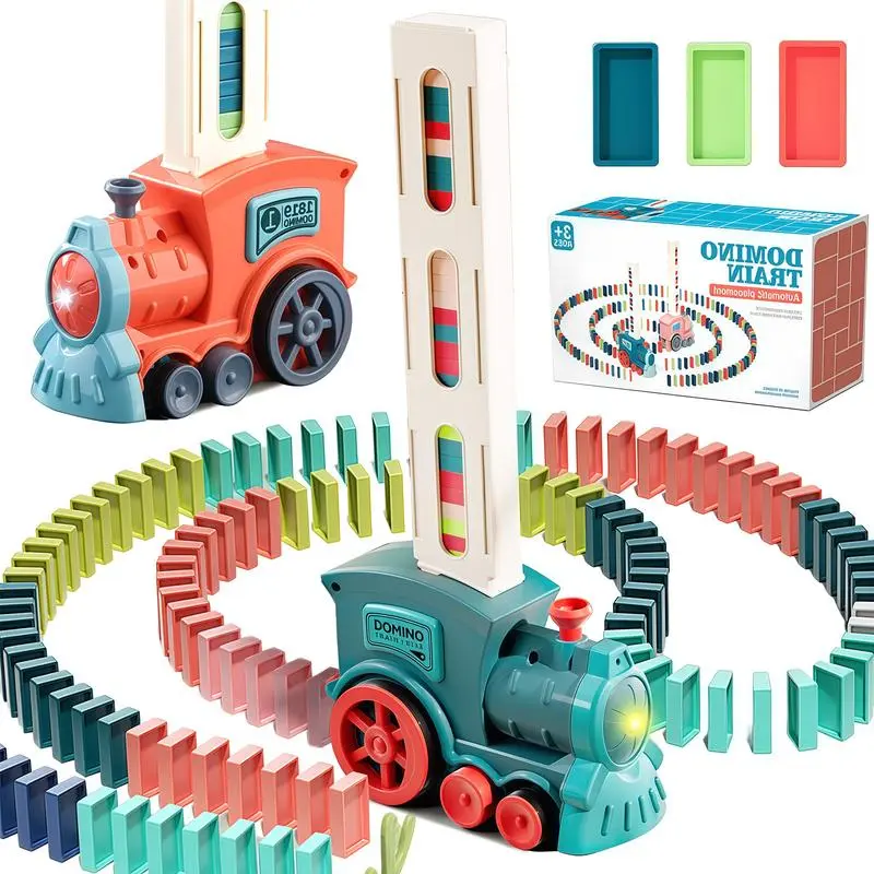 Domino Train Toy, Automatic Domino Laying Electric Train with Colorful Domino Blocks, STEM Educational Building Toy Set for Toddlers, Creative Domino Game for Kids Ages 3+