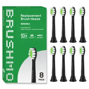 Whitening Replacement Toothbrush Heads Compatible with Philips Sonicare DiamondClean - 8 Pack, Black