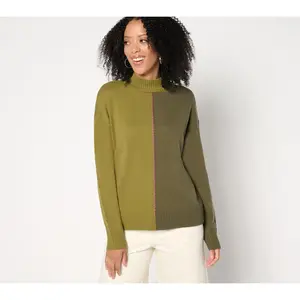 Peace Love World Solid or Split Color Mock-Neck Sweater Peace Love World Solid or Split Color Mock-Neck Sweater