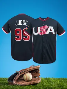 Unisex #99 USA Embroidered Baseball Jersey, Stitched Breathable Short Sleeve Athletic Top, Classic V-Neck Button-Down Sports Shirt for Outdoor Activity Theme Party Holiday Gift Daily Use