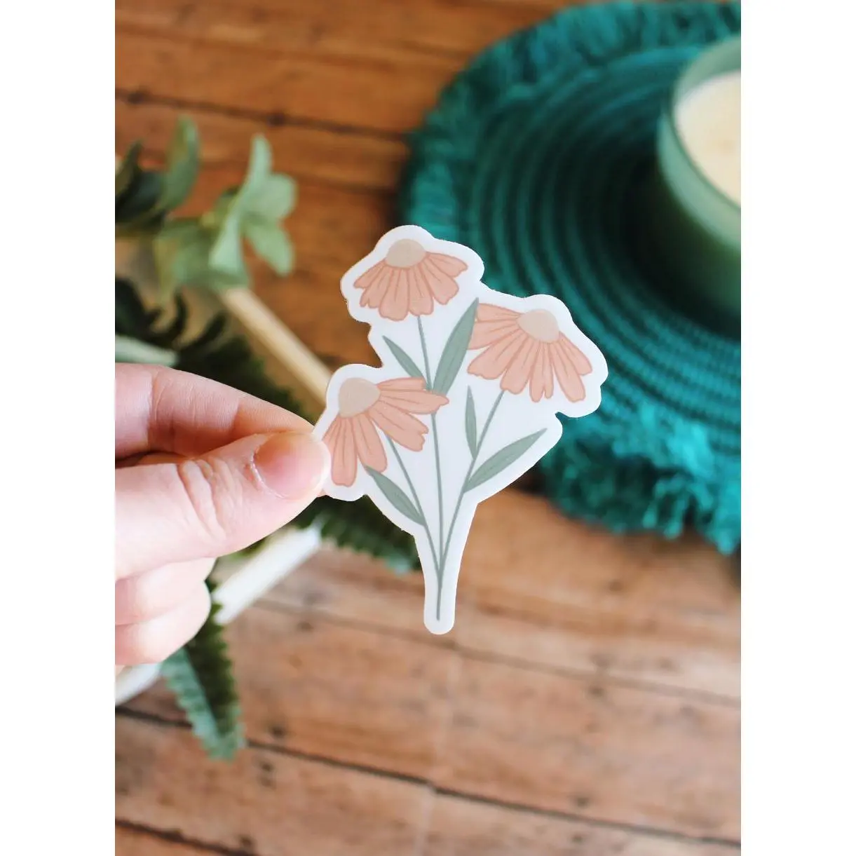 Wildflower Sticker, Peach Floral Vinyl Decal, Weatherproof Flower Design, Aesthetic Water Bottle & Laptop Sticker, Cottagecore
