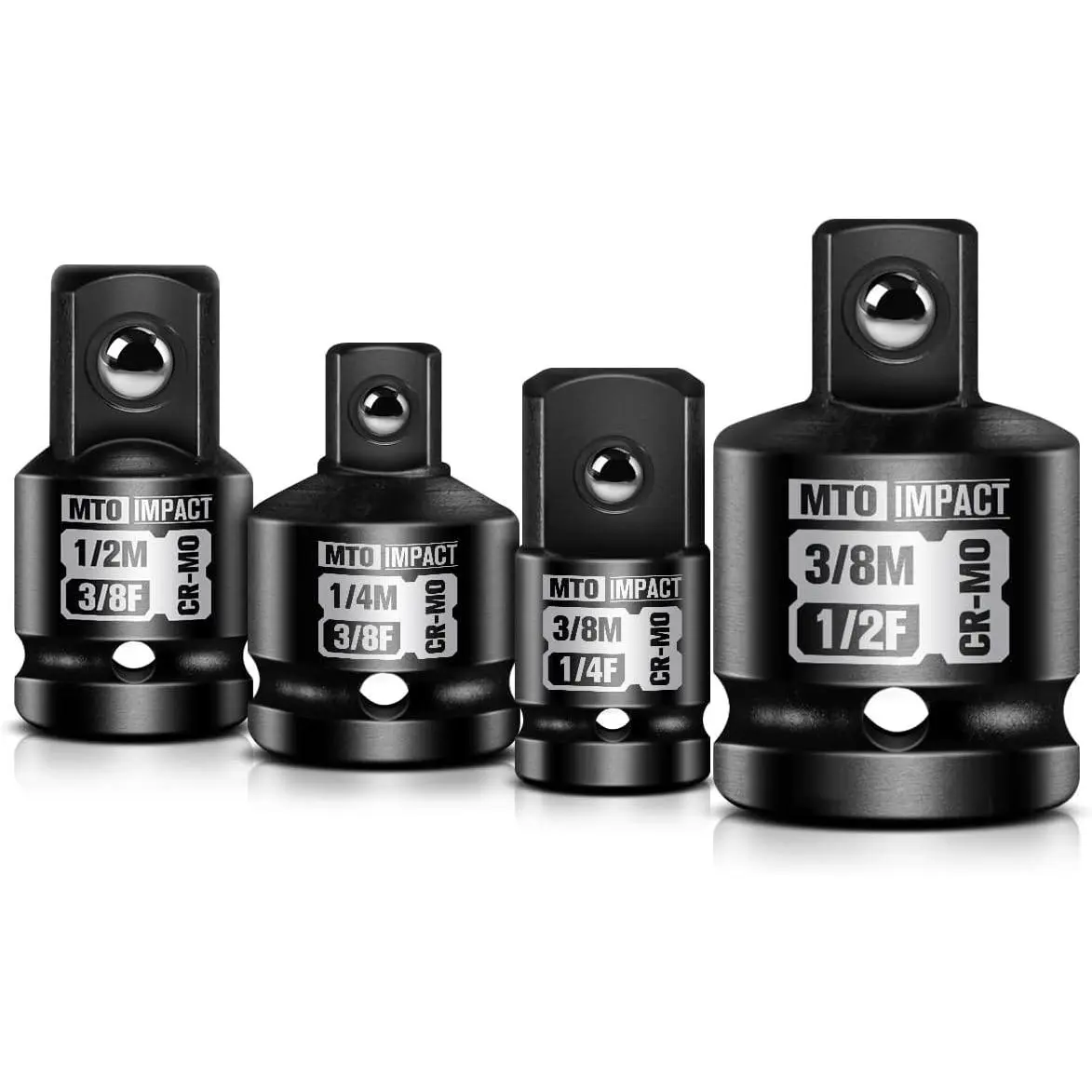 4- Impact Socket Adapter and Reducer Set, 1/4" & 3/8" & 1/2" Impact Driver Conversions for Impact Wrench, Chrome Molybdenum Alloy Steel
