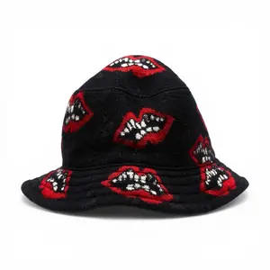 Chrome Hearts x Matty Boy Chomper Lips Logo Cashmere Bucket Hat Black Red White Pre-Owned