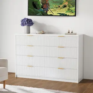 8 Drawer Fluted Dresser with Metal Handles, 55" Wide Modern Wood Chest for Bedroom Living Room Entryway