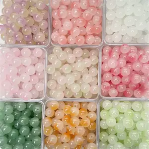 200 Pcs 8mm Mixed Color Glass Beads - Bead Assortment Imitation Jade Crystal Round Spacer Beads for DIY Jewelry Making, Beading Making, Aesthetic Bracelets, Necklaces & Earrings Craft Supplies